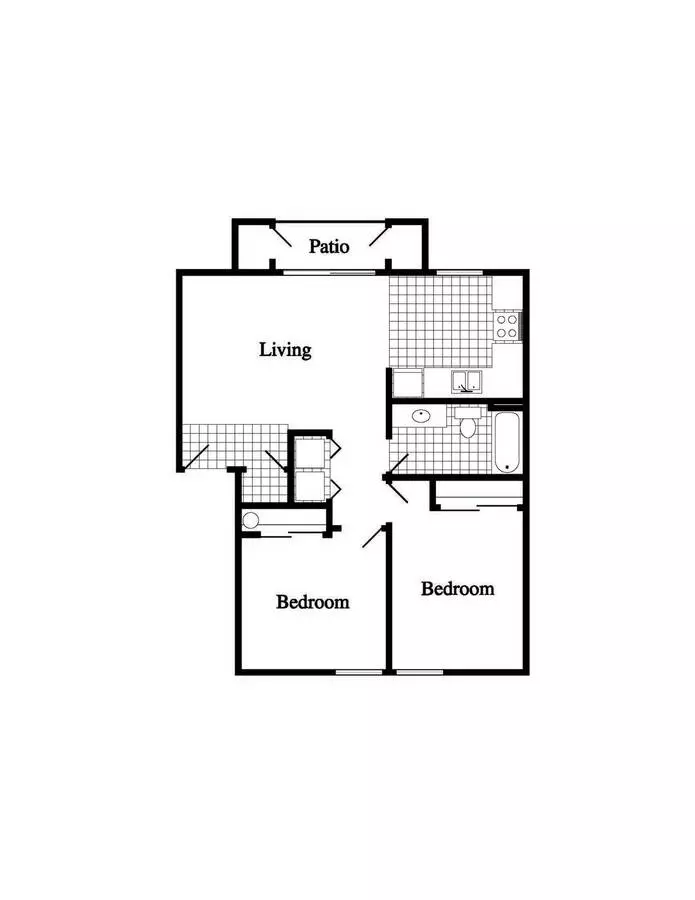 2 Beds • 1 Bath DV-7-118 floor plan