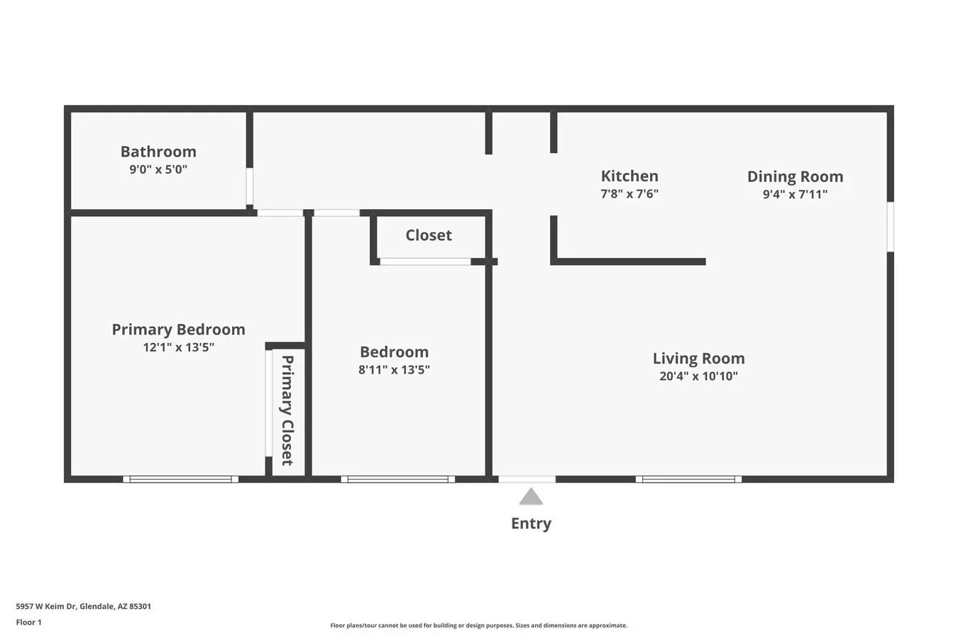 2 Beds • 1 Bath floor plan