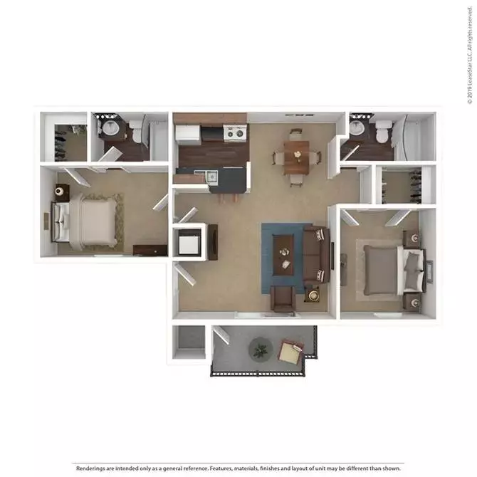 2 Beds • 2 Bath 1038 floor plan