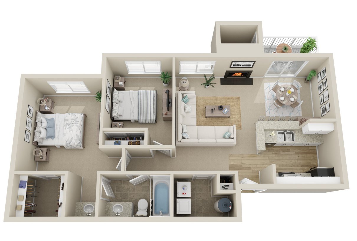 2 Beds • 1 Bath E103 floor plan