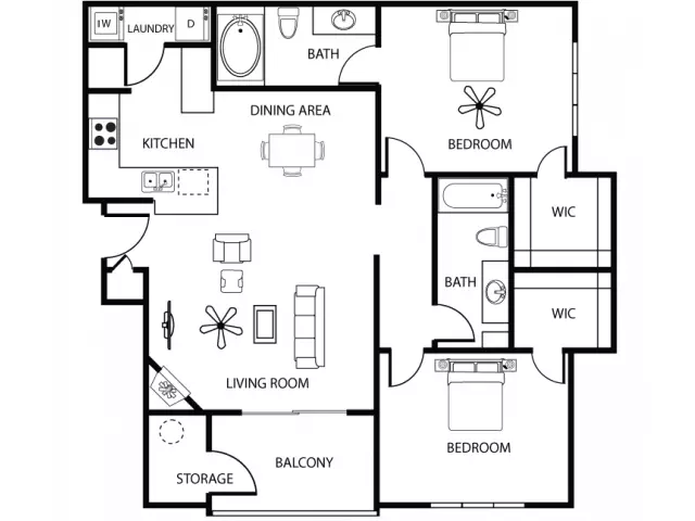2 Beds • 2 Baths floor plan