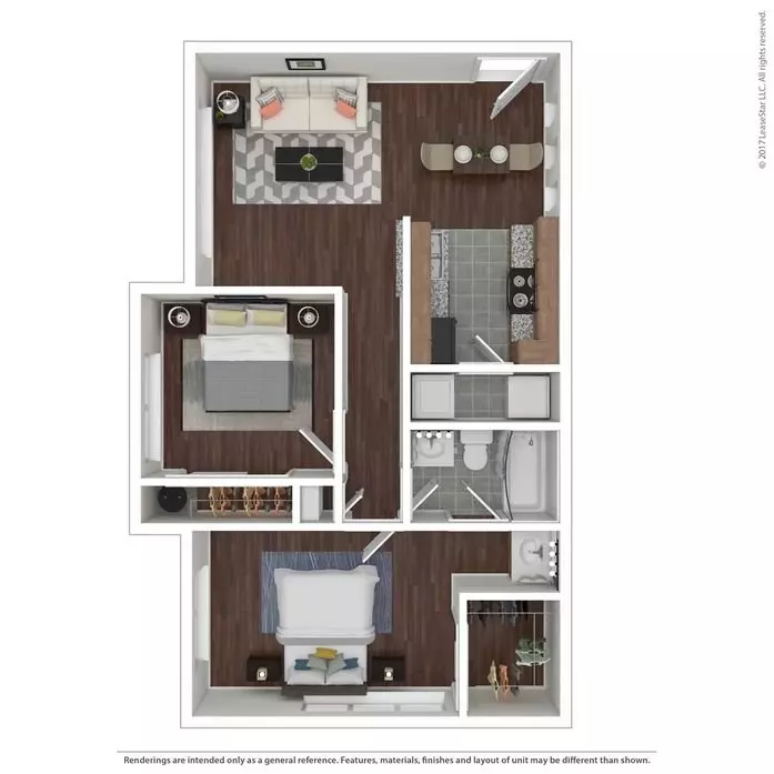 2 Beds • 1 Bath B1 floor plan