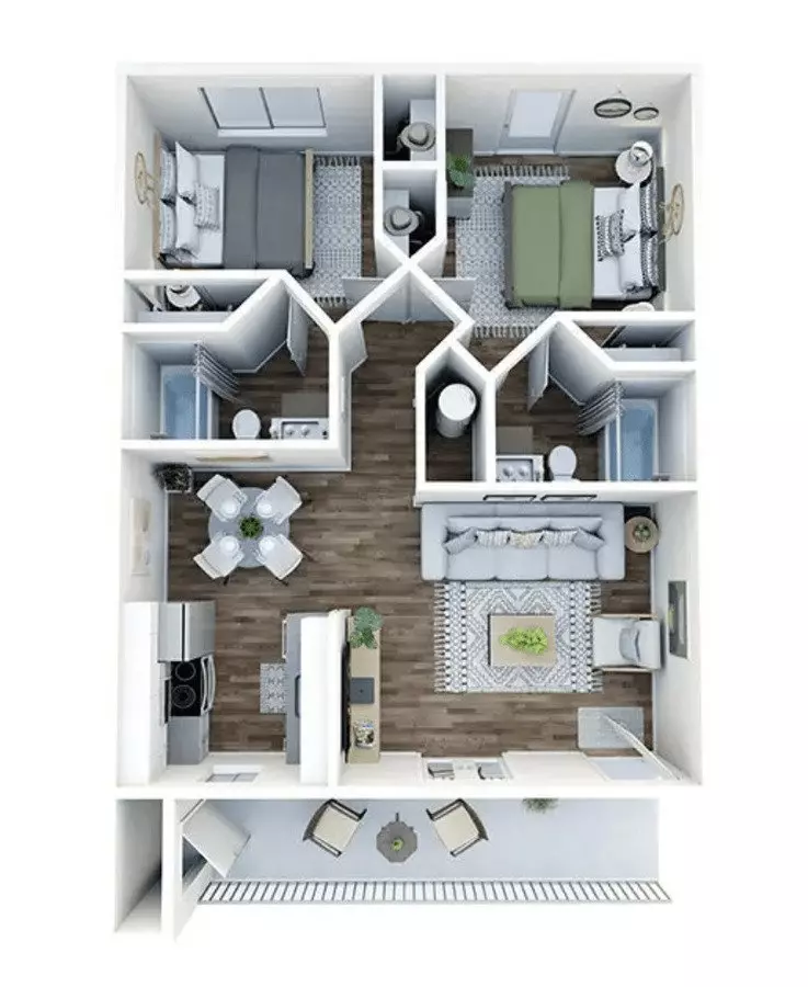 2 Beds • 2 Bath B2 floor plan