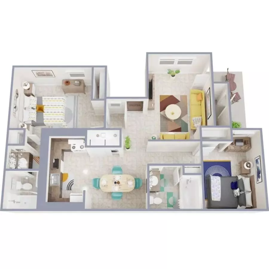 2 Beds • 2 Bath 2007 floor plan