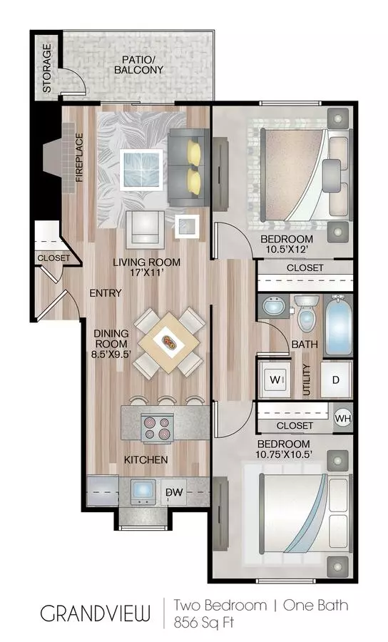 2 Beds • 1 Bath B10 floor plan