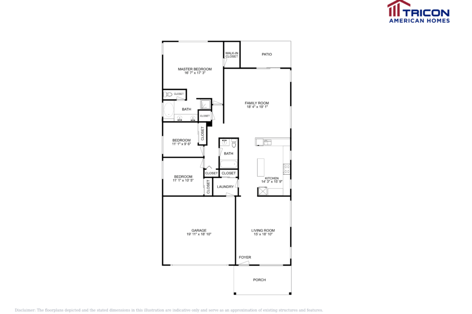 3 Beds • 2 Bath floor plan