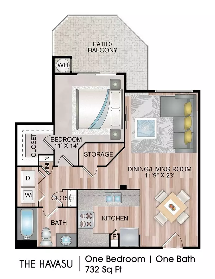 1 Bed • 1 Bath 2019 floor plan