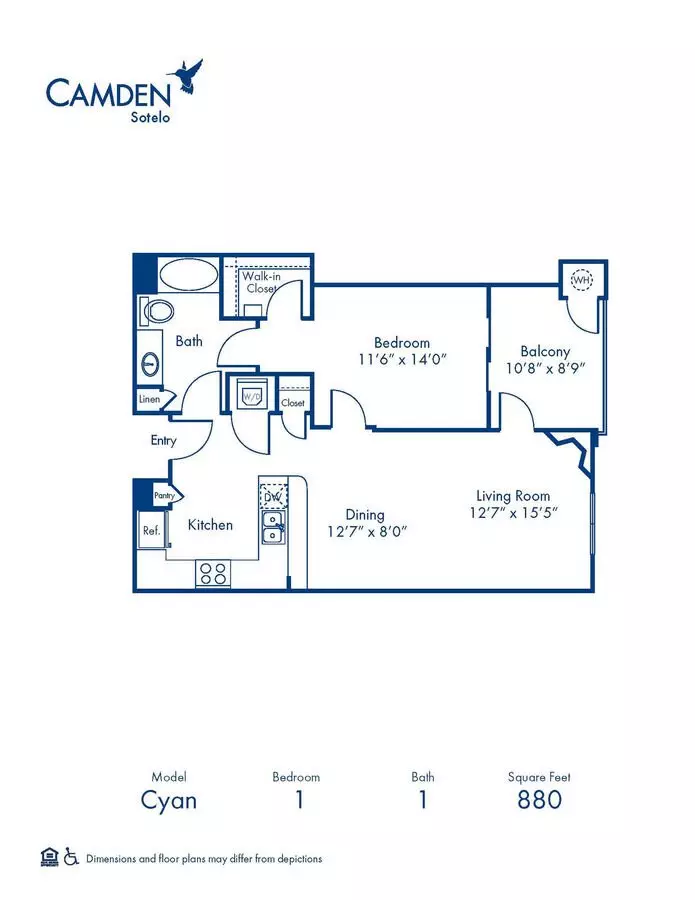 1 Bed • 1 Bath 3036 floor plan