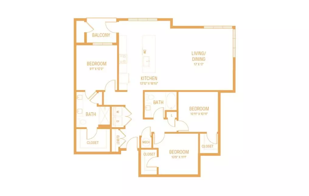 3 Beds • 2 Bath 1065 floor plan