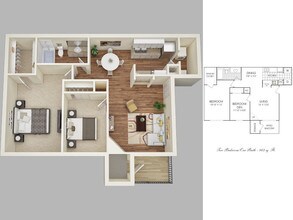 2BR/1BA 604 floor plan