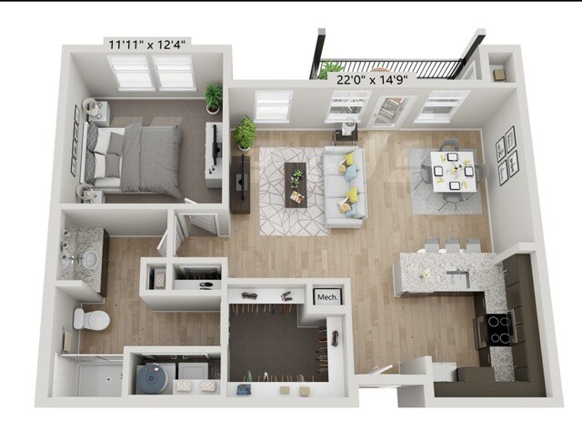A2-1BR/1BA 3208 floor plan
