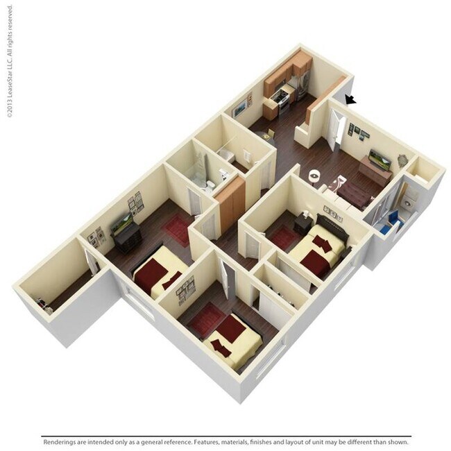 3x2B2 H-735-257H floor plan