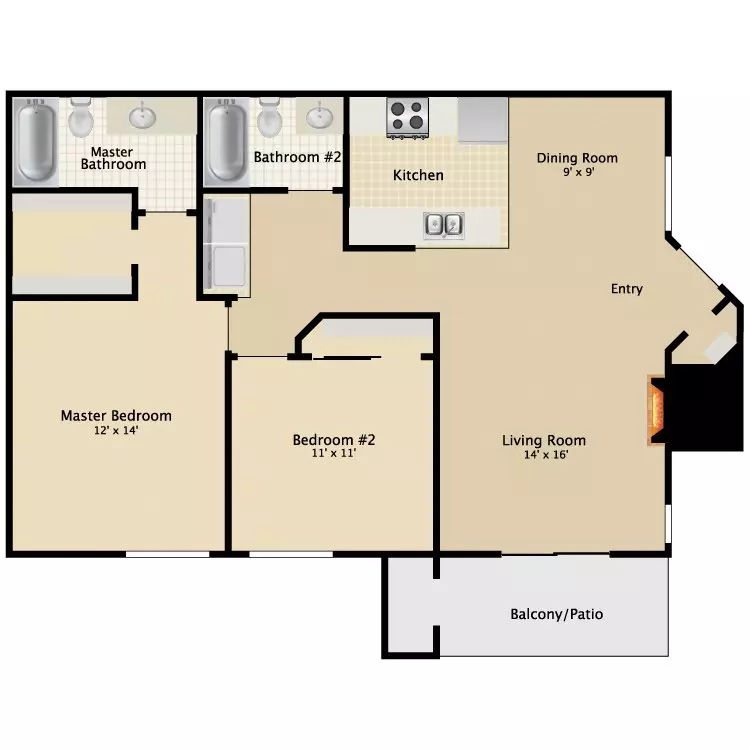 2 Bed 2 Bath C 321-04 floor plan