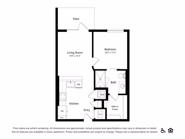 1x1B 131 floor plan