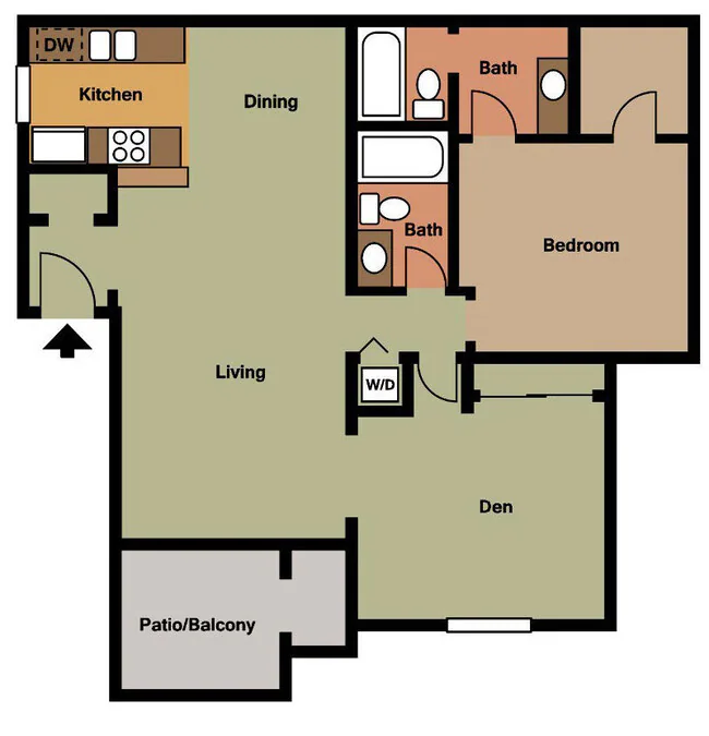 1x2BR1T3 253 floor plan