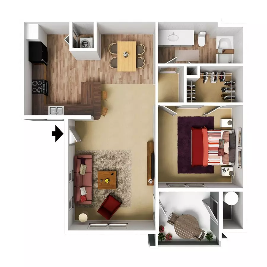 1 Bedroom 1 Bath 15-395 floor plan