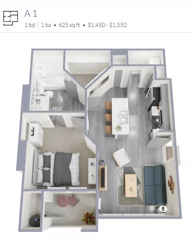 1BR/1BA 225 floor plan