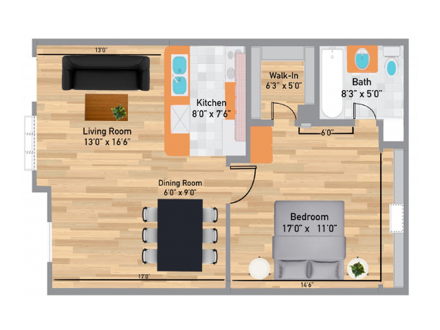 1X1 236 floor plan