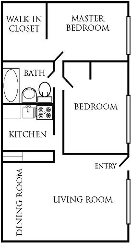 2BR/1BA floor plan