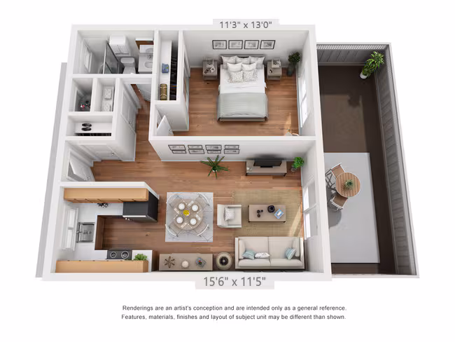 1x1 floor plan
