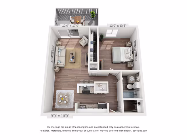 1X1B floor plan