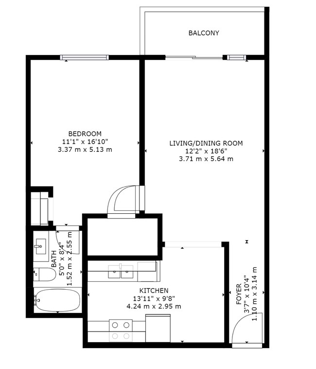 1X1 304 floor plan