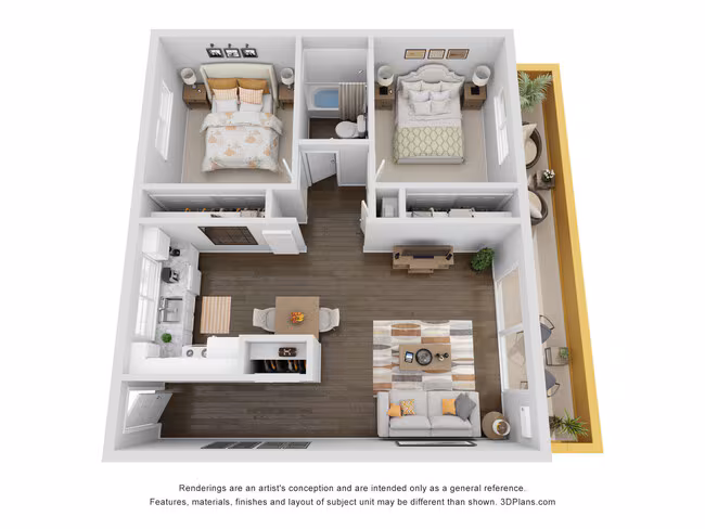 2 Bed 1 Bath floor plan