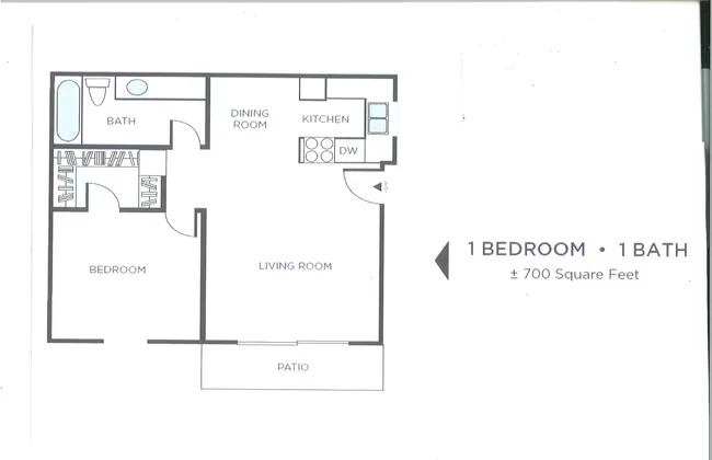 1 Bed 1 Bath D 55 floor plan