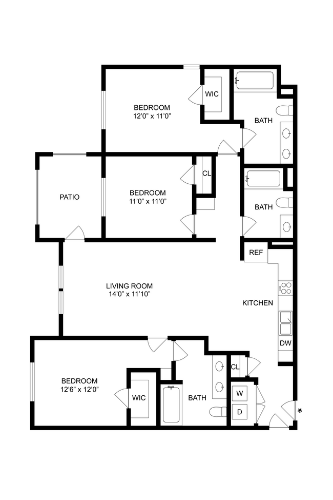 Three Bedroom Three Bathroom F-301 floor plan