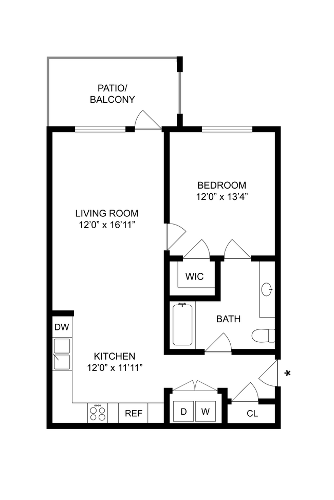 One Bedroom I-204 floor plan