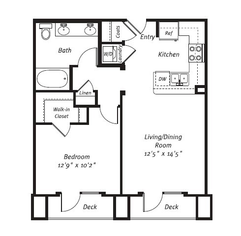 1 Bed 1 Bath Plan A 230 floor plan