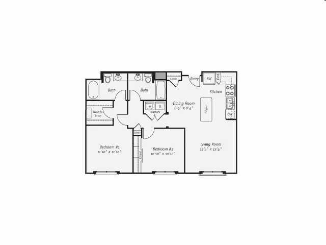 2 Bed 2 Bath Plan A 104R floor plan