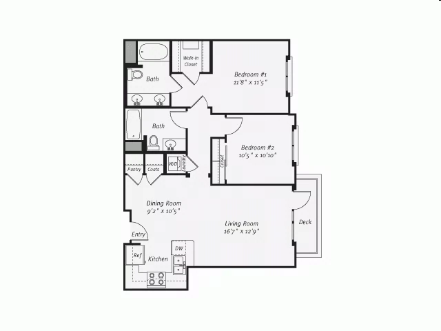 2 Bed 2 Bath Plan D 515R floor plan