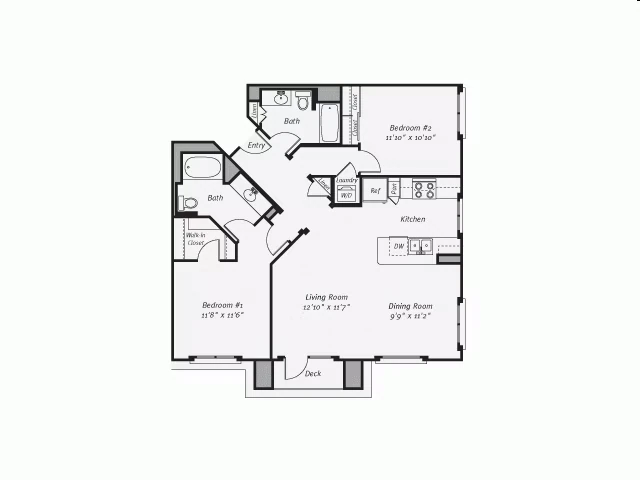 2 Bed 2 Bath Plan F 222R floor plan
