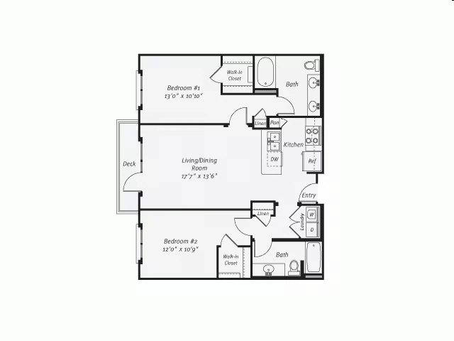 2 Bed 2 Bath Plan C 531 floor plan