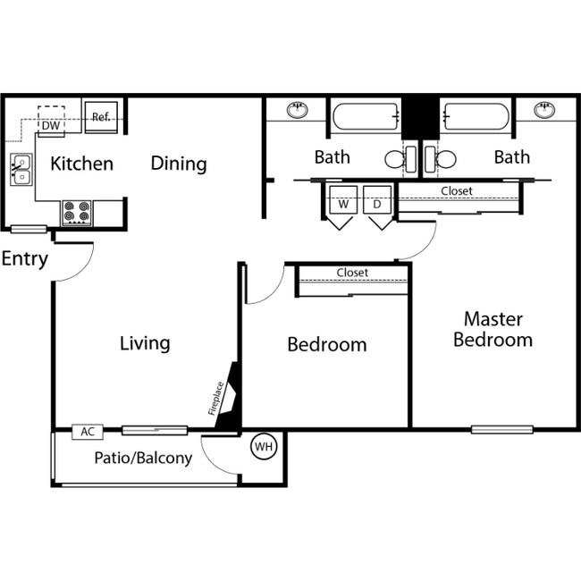 2 Bedroom 2 Bathroom (A) floor plan