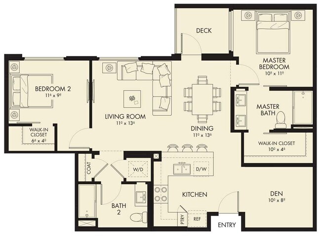 Plan B5 + Den 4-413 floor plan