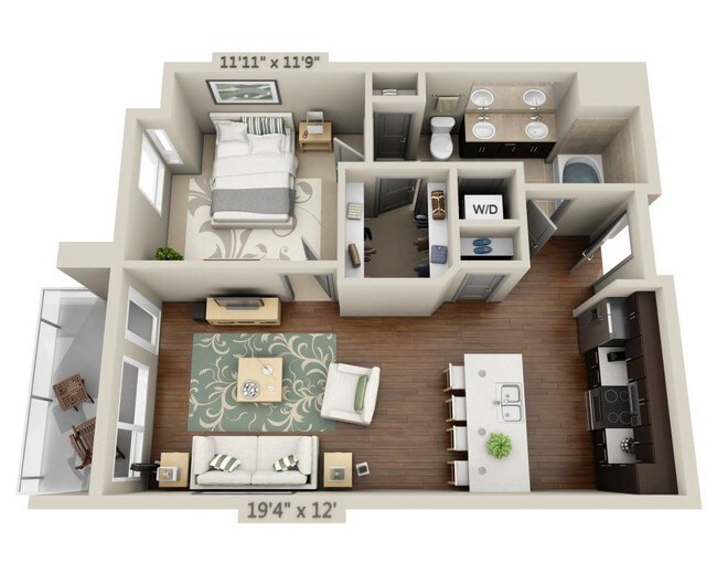 One Bedroom A1E N/A-608 floor plan