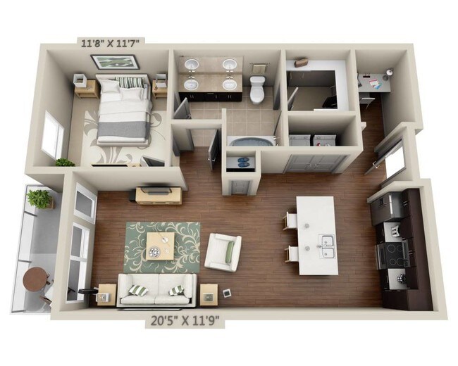 One Bedroom A1J N/A-505 floor plan