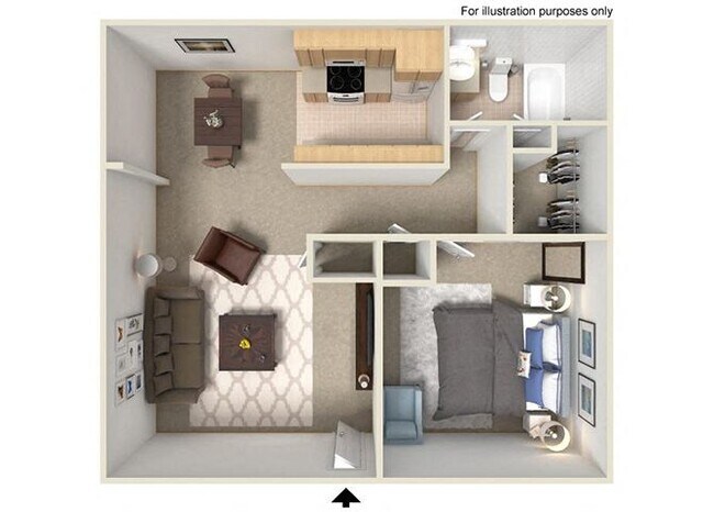 One Bedroom One Bath 885W-02 floor plan