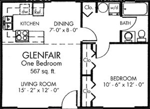 Glenfair 1 bd floor plan