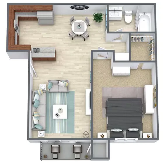 1 Bed • 1 Bath (A) 0604 floor plan