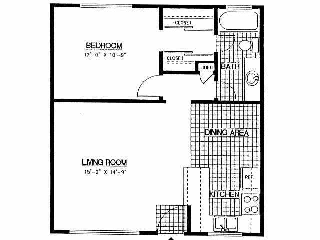 1 Bedroom 1 Bath 545-49 floor plan