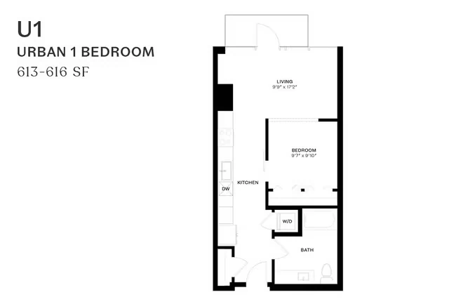 Urban One Bedroom U1 424 floor plan