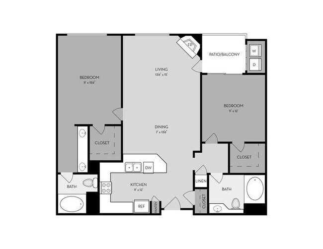 2 Bed, 2 Bath B (Garnet Plan - Renovated) M124 floor plan