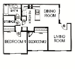 Two Bed One Bath floor plan
