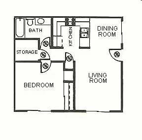 One Bed One Bath floor plan