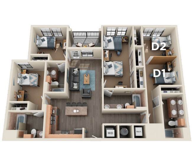 4BR/4BA - Semi Private - Elite (D) Private floor plan
