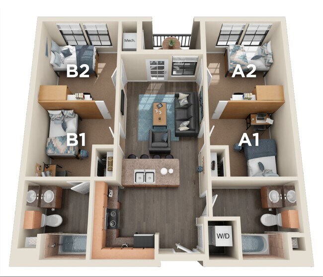 2BR/2BA - Semi Private - Elite Semi-Private - A1 floor plan