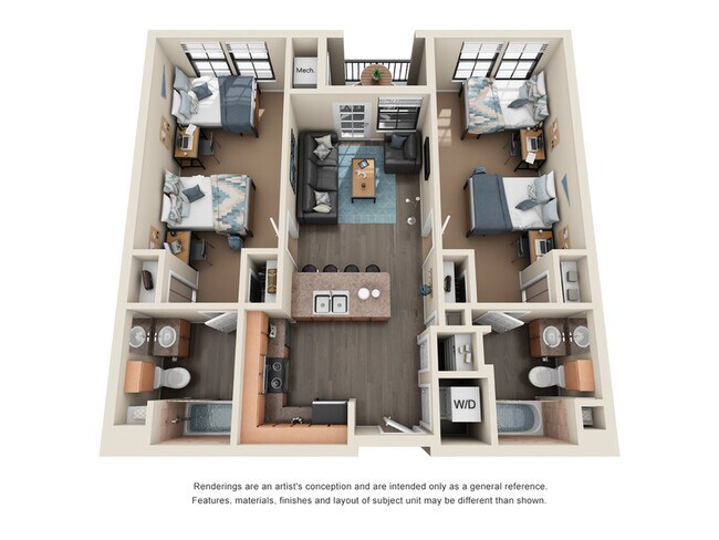 2BR/2BA - Elite XL Bedroom floor plan